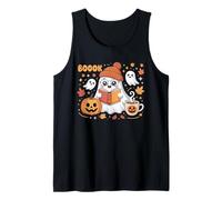 Boook Boo Reading Book Halloween Bookworm Carved Pumpkin Tank Top