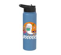 Boooks Funny Ghost Book Reader Reading Bookworm Halloween Stainless Steel Insulated Water Bottle