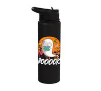 Boooks Funny Ghost Book Reader Reading Bookworm Halloween Stainless Steel Insulated Water Bottle