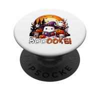 Booooks Cute Boo Ghost As Witch Reading Books Halloween PopSockets Adhesive PopGrip