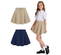 BOOPH 2 Pack Girls Athletic Uniform Skirts Toddler Pleated Skirts with Pockets, Navy / Khaki, 6-7 Years
