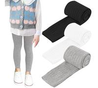 BOOPH 3 Pack Girls Legging Pants Cat Knit Footless Baby Toddler Tights 1-8 Year, Black-white-grey, 1-3T