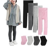 BOOPH 4 Pairs Girls Leggings Pants Sock Set Footless Knits Tights Stockings, Multi1, 5-6 Years