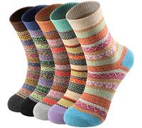 BooQool Wool Socks - 5 Pairs Socks Women, Breathable Thermal Wool Socks for Women, Thick Women Wool Socks for Home Office School Hiking, Ideal Christmas Gifts, Colourful