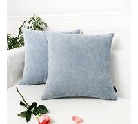 Booque Valley Pack of 2 Chenille Pillow Covers，Soft Thick Texture Solid Velvet Cushion Covers Square Throw Pillow Cases for Sofa Bedroom 18 x 18 Inch Light Blue