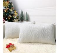 Booque Valley Rectangular Throw Pillow Covers, Pack of 2 Super Soft Elegant Modern Knit Lumber Cushions, Oblong Pillowcases for Sofa Bed Car Chair, 12 x 20 inch (Pure White)