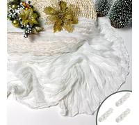 Booque Valley White Table Runner 3 Pack Cheesecloth 10ft Super Soft Boho Wrinkled Gauze Sheer Cloth for Baby Shower Baptism Birthday Party Wedding Centerpiece Table Halloween Decoration, 35x120 Inch