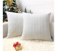 Booque Valley White Throw Pillow Covers, Pack of 2 Super Soft Elegant Modern Embossed Patterned Cushion Covers Decorative Stretchy Pillow Cases for Sofa Bed Car Chair, 18 x 18 inch(Pure White)