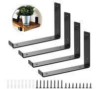 Booramy 4 Pack Black Shelf Bracket, Heavy Duty Industrial Floating Shelves, L Shape Right Angle Corner Bracket for Wall Mounted Shelve (5.5 x 8 Inch)