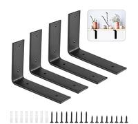 Booramy 4 Pack Shelf Brackets, Wall Mounted Shelve Brackets, Heavy Duty Wall Support Angle Brackets, L Shape Shelving Brackets for Shelving, Black (19.5cm x 15cm)