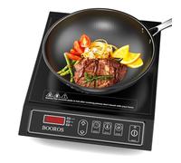 BOOROS 3500W Commercial Single Induction Hob, Temperature Control 80-270°C | Portable Induction Cooker,10 Power Levels, 24.38cm Heating Coil (20.32cm Core), 24h Timer & Preset, 50kg Load Capacity, Black