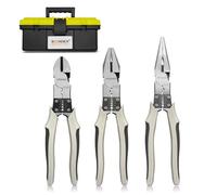 BOOSDEN 3 Pcs Multi Tool Pliers Set, 9" Needle Nose Pliers with Wire Stripper Crimper, 8" Linesman Pliers, 8" Diagonal Cutters, Heavy Duty Combination Pliers with Belt Holsters for Electrician DIY