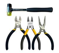 BOOSDEN 4-Piece Pliers Set Including 25mm Rubber Hammer, 5" Wire Cutters, 5" Needle Nose Pliers, 5" Diagonal Cutters for Basic Repair, DIY Projects and Home Maintenance