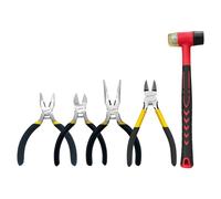 BOOSDEN 5-Piece Pliers Set Including 25mm Rubber mallet, 5" Wire Cutters, 5" Needle Nose Pliers, 5" Diagonal Cutters, 5" Linemans Pliers for DIY & Home Use