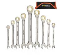 BOOSDEN 9-Piece Ratcheting Wrench Set, High-Carbon Steel Ratcheting Wrenches Set with Roll-Up Pouch, SAE 1/4-3/4" Combination Ratchet Wrench for Auto Repair, Mechanical, Household, Garage, Boat