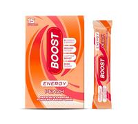 Boost Energy and Hydration Powder - Peach Flavour - 15x Pack Sachets - Sugar Free Caffeine Energy Drink Powder with Vitamins, Mineral & Zinc for Energised Hydration - Suitable for Vegans