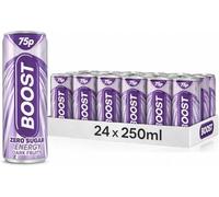 Boost Energy Drink 24 Pack 250ml Dark Fruits Sugar Free Carbonated Beverage with Caffeine & Vitamin B Gluten Free Vegan Low Calorie Fizzy Drink Multipack