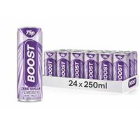 Boost Energy Drink 24 Pack 250ml Dark Fruits Sugar Free Carbonated Beverage with Caffeine & Vitamin B Gluten Free Vegan Low Calorie Fizzy Drink Multipack by Kinbos
