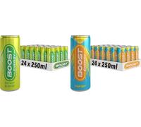 Boost Energy Drink, 250ml x 48 pack, (24 x Lemon Lime & 24 x Mango) - Vegan Friendly Great Tasting Energy Boost, Only 50 kcals per can by Kandy Collection