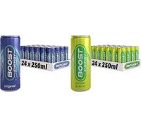 Boost Energy Drink, 250ml x 48 pack, (24 x Original and 24 x Lemon Lime) - Vegan Friendly Great Tasting Energy Boost, Only 50 kcals per can