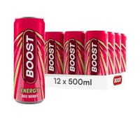 Boost Energy Drink 500ml with Caffeine, Taurine and Vitamin B | Carbonated Energy Drinks | Gluten Free Vegan Low Calorie Fizzy Drinks Multipack | (24 x 500ml, Red Berry)