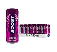 Boost Energy Drink Cherry Flavour - 24 Pack Drinks with Caffeine, Taurine and Vitamin B Carbonated Energy Drinks Gluten Free Vegan Low Calorie Fizzy Drinks Multipack 24x250ml