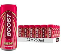 Boost Energy Drink Red Berry - 24 Pack Drinks with Caffeine, Taurine and Vitamin B Carbonated Energy Drinks Gluten Free Vegan Low-Calorie Fizzy Drinks Multipack 24x250ml