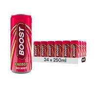 Boost Energy Drink Red Berry Flavour - 24 Pack Drinks with Caffeine, Taurine and Vitamin B | Carbonated Energy Drinks | Gluten Free Vegan Low Calorie Fizzy Drinks Multipack | 24x250ml