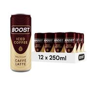 Boost Iced Coffee Cans Caffe Latte | 12 Canned Drinks with High Caffeine, Arabica and Robusta Coffee Beans and Milk | Ice Coffee Bulk Drinks | Gluten Free Flavoured Coffee Drinks Multipack | 12x250ml