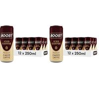 Boost Iced Coffee Caffe Latte, 12 x 250 ml, Ready-To-Drink Cold Brew Coffee Drink, The Perfect Caffeine Boost, A Smooth and Creamy Full-Bodied Blend of 100% Arabica and Robusta Beans with Milk