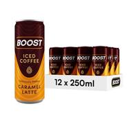 Boost Iced Coffee Cans Caramel Latte | 12 Canned Drinks with High Caffeine, Arabica and Robusta Coffee Beans and Milk | Ice Coffee Bulk Drinks | Gluten Free Caramel Coffee Drinks Multipack | 12x250ml