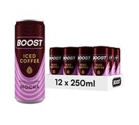 Boost Iced Coffee Cans Mocha | 12 Canned Drinks with High Caffeine, Arabica and Robusta Coffee Beans and Milk | Ice Coffee Bulk Drinks | Gluten Free Coffee Chocolate Mocha Drinks Multipack | 12x250ml