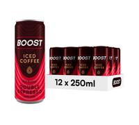Boost Iced Coffee Double Espresso | 12 Canned Drinks with High Caffeine, Arabica and Robusta Beans and Milk | Bulk Pack | Gluten Free Espresso Multip