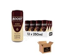 Boost Iced Coffee Ready to Drink Cans, Caffe, Caramel Latte, Mocha & Double Espresso with Milk | Chilled Caffeine Energy Drink, Cold Coffee Beverage | (Iced Coffee Caffe Latte 250ml - Pack 12)