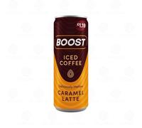 Boost Iced Coffee Ready to Drink Cans, Caffe, Caramel Latte, Mocha & Double Espresso with Milk | Chilled Caffeine Energy Drink, Cold Coffee Beverage | (Iced Coffee Caramel Latte 250ml - Pack 12)