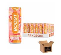 Boost Isotonic, Flavoured Sugar Free Hydration Soft Drink | Strawberry, Peach, Citrus & More | Vegan, Zero Calorie for Sports, Gym | (Energy Cans-250ml-Pack 24, Limited White Peach)