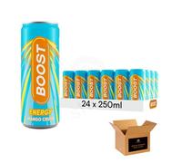 Boost Isotonic, Flavoured Sugar Free Hydration Soft Drink | Strawberry, Peach, Citrus & More | Vegan, Zero Calorie for Sports, Gym | (Energy Cans-250ml-Pack 24, Mango Crush)