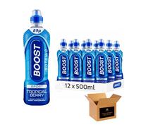 Boost Isotonic, Flavoured Sugar Free Hydration Soft Drink | Strawberry, Peach, Citrus & More | Vegan, Zero Calorie for Sports, Gym | (Energy Bottle-500ml-Pack 12, Sport Tropical Berry)
