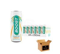 Boost Isotonic, Flavoured Sugar Free Hydration Soft Drink | Strawberry, Peach, Citrus & More | Vegan, Zero Calorie for Sports, Gym | (Energy Cans-250ml-Pack 24, Sugar Free - Tropical Blitz)