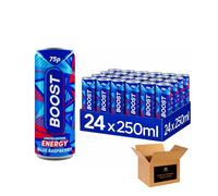 Boost Isotonic, Flavoured Sugar Free Hydration Soft Drink | Strawberry, Peach, Citrus & More | Vegan, Zero Calorie for Sports, Gym | (Energy Cans-250ml-Pack 24, Blue Raspberry)