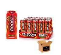 Boost Isotonic, Flavoured Sugar Free Hydration Soft Drink | Strawberry, Peach, Citrus & More | Vegan, Zero Calorie for Sports, Gym | (Energy Cans-500ml-Pack 12, Red Berry-£1)