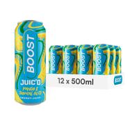 Boost Juic'd Energy Drink Mango & Tropical Juice Blitz | 12 Multipack Carbonated Soft Drinks with Real Fruit, High Caffeine, Taurine and Vitamin B |