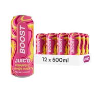 Boost Juic'd Energy Drink Pineapple & Guava Juice Punch | 12 Multipack Carbonated Soft Drinks with Real Fruit, High Caffeine, Taurine and Vitamin B |