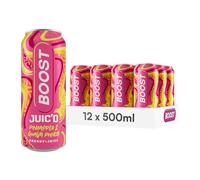 Boost Juic'd Energy Drink Pineapple & Guava Juice Punch | 12 Multipack Carbonated Soft Drinks with Real Fruit, High Caffeine, Taurine and Vitamin B | Fizzy Energy Drink Multipack | 12x500ml