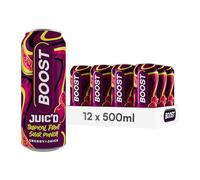 Boost Juic'd Energy Drink Tropical Fruit Sour Punch | 12 Multipack Carbonated Soft Drinks with Real Fruit, High Caffeine, Taurine and Vitamin B | Fizzy Energy Drink Multipack | 12x500ml