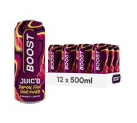 Boost Juic'd Energy Drink Tropical Fruit Sour Punch | 12 Multipack Carbonated Soft Drinks with Real Fruit, High Caffeine, Taurine and Vitamin B |