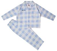 Boost Kid Essentials Boys Girls Personalised Check Pyjamas Embroidered with Initials (Blue, 3-4 Years)