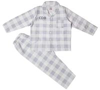 Boost Kid Essentials Boys Girls Personalised Check Pyjamas Embroidered with Initials (Grey, 3-4 Years)