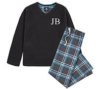 Boost Kid Essentials Boys Personalised Check Fleece Pyjamas Lounge Wear (Black/Blue, 11-12 Years)
