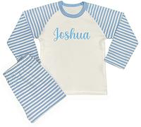 Boost Kid Essentials Personalised Girls Boys Name Pyjamas Any Name Nightwear Baby Toddler Older (Blue Stripe, 6-12 Months)